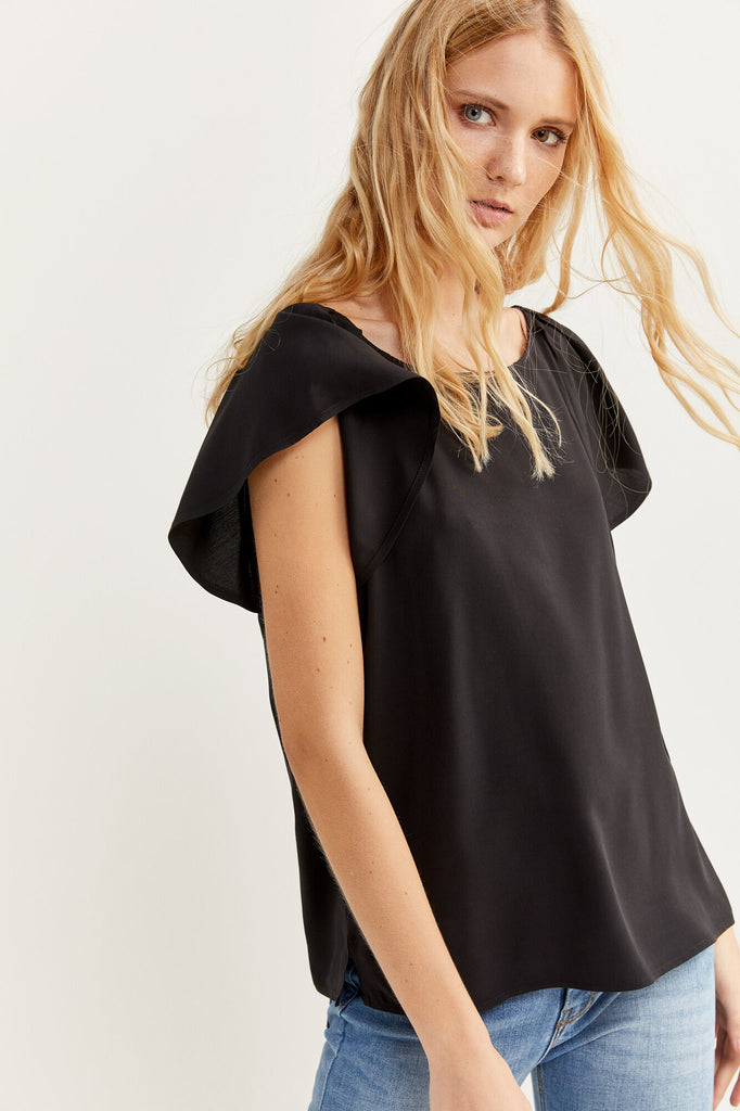 Boat Neck Short Sleeve Blouse