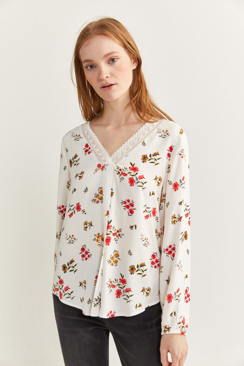 Ballon Sleeve V Neck Blouse